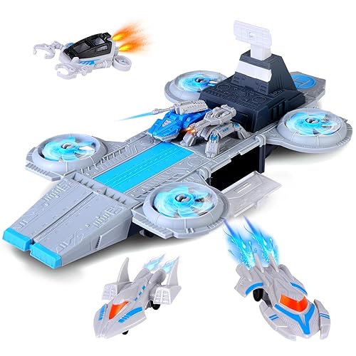Space Aircraft Carrier Model Toys Military Battleship Building Set Toy with Fighter,Armored Tank and Plane,Radar,Pull Back Army Armored Combat Vehicle Toy for Boy Girl Children Kids