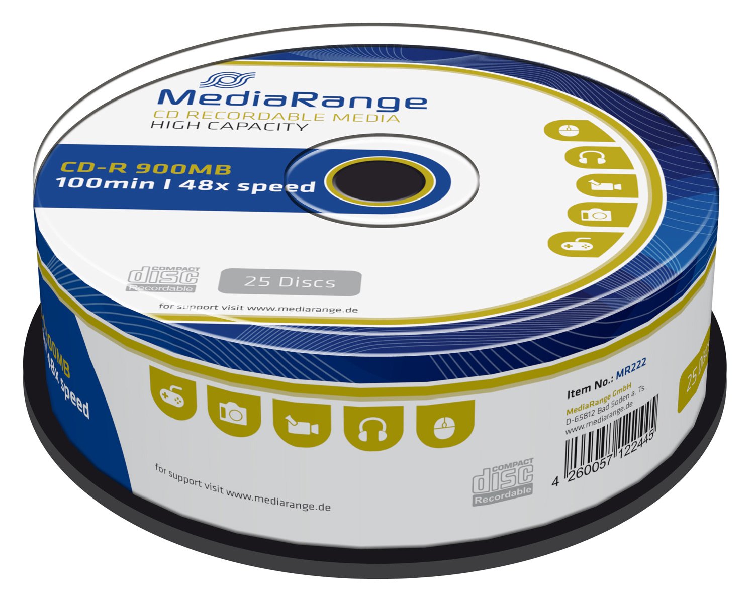 MediaRange MR222 Slug and Storage Media CD-R 48x 900MB/100min Cake25