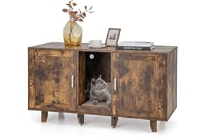 PETSITE Litter Box Enclosure for 2 Litter Boxes, Hidden Cat Washroom TV Stand End Table with 2 Cabinet, Scratching Board, Indoor Cat Litter Furniture (Rustic Brown)