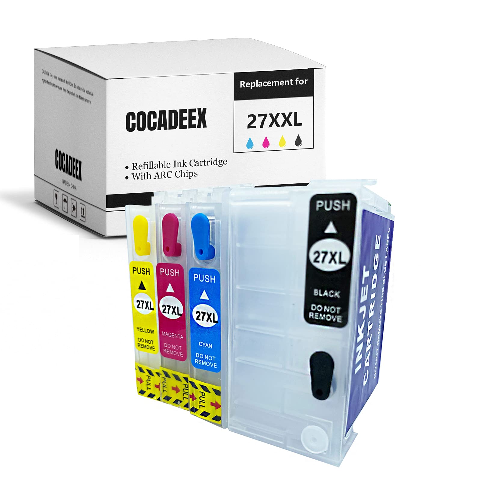 COCADEEX Empty Refillable Ink Cartridge Replacement for 27XL 27XXL Ink,Work with Workforce WF-3620 WF-7620 WF-7610 WF-3640 WF-7110 WF-7210 WF-7710 WF-7715 WF-7720 Printer