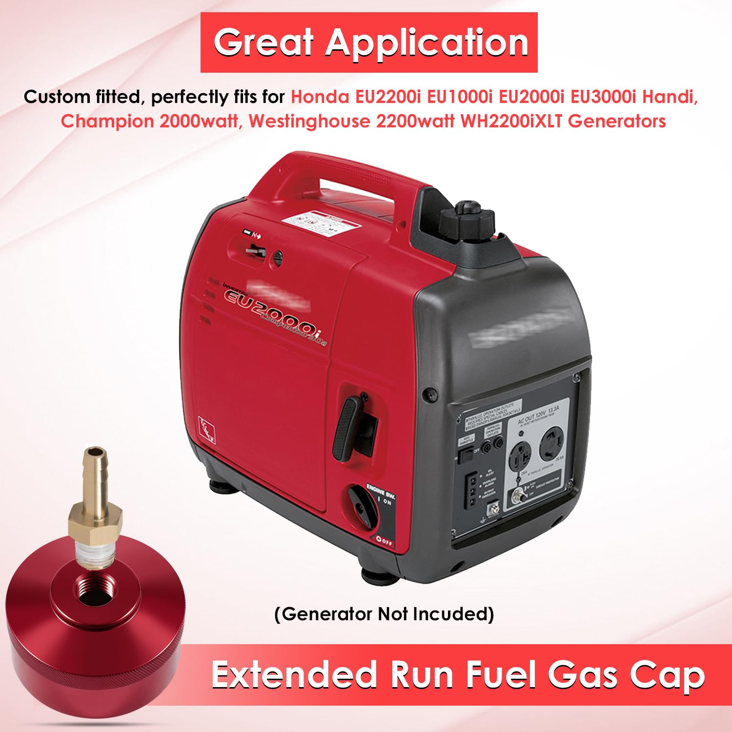 Upgrade Extended Run Fuel Gas Cap for Honda EU1000i EU2000i EU3000i Handi Champion 2000W Westinghouse 2200W WH2200iXLT Generators with Brass Hose