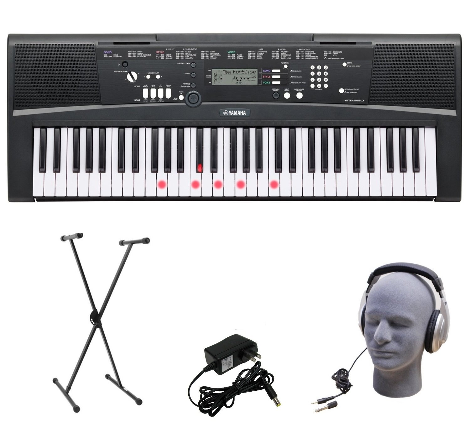 Amazon.com: Yamaha EZ-220 61-Lighted Key Portable Keyboard Package with  Headphones, Stand and Power Supply: Musical Instruments