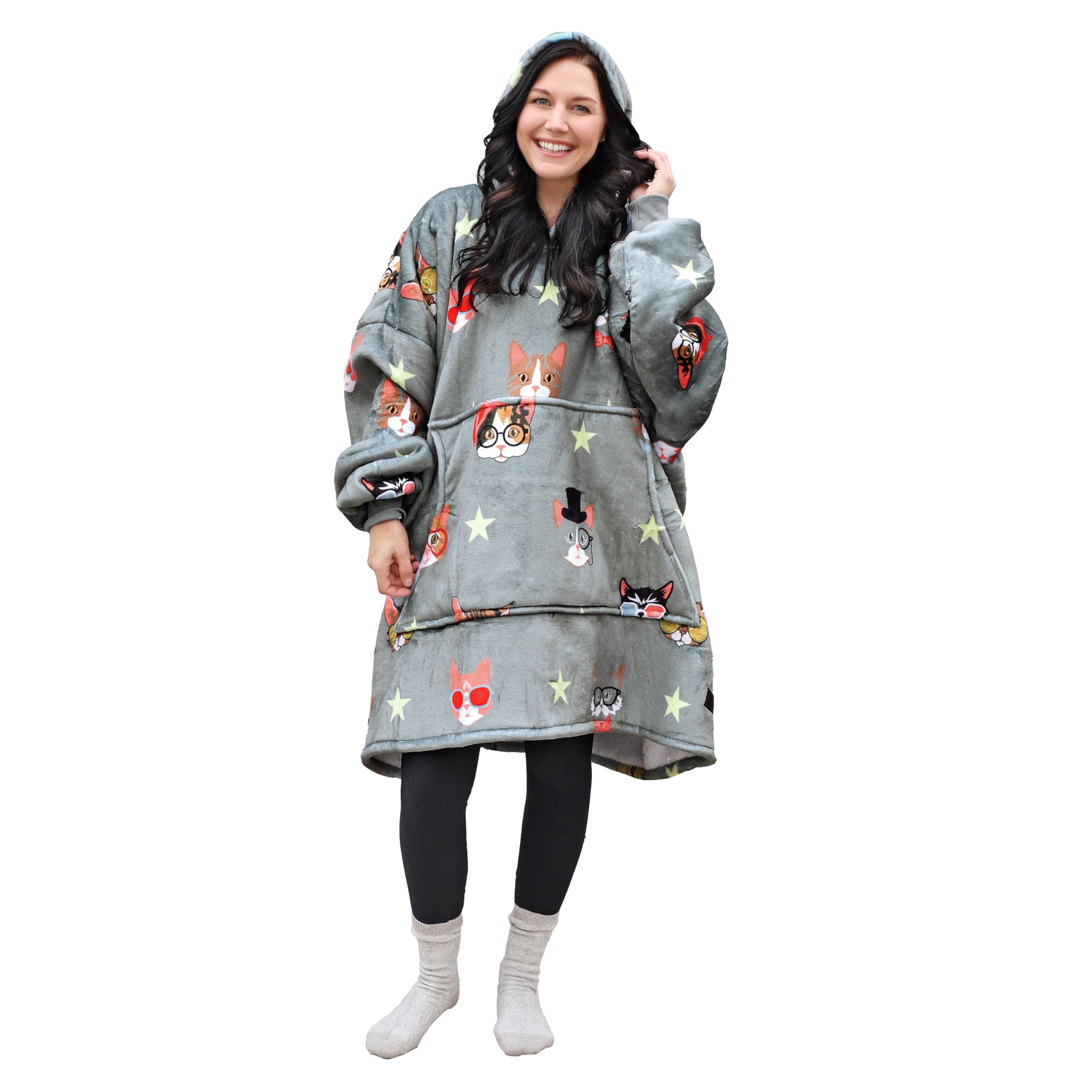 Catalonia Cat Dog Oversized Hoodie Blanket Sweatshirt, Wearable Sherpa Giant Pullover for Adults Men Women Teenagers Wife Girlfriend Gift Image