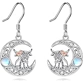 AXOMY Highland Cow Earrings for Women 925 Sterling Silver Celtic Highland Cow Dangle Drop Earrings Jewelry Birthday Gifts for Animal Lovers
