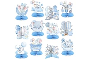 Moinchore 12 Pcs Blue Baby Shower Decorations Elephant Honeycomb Table Centerpieces Balloons Star Moon Elephant Table Topper Decoration for Gender Reveal Birthday Party Favors Supplies