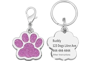 Ruibeila Personalized Engraving Pet ID Tags, Custom Name Tag for Dog/Cat Paw Shape Customizable Name Address Phone Number on 