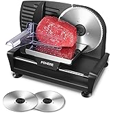 FOHERE Electric Meat Slicer, 200W Deli & Food Slicer with Two 7.5'' Blade(Serrated & Smooth) for Home Use, Precise 0-15mm Adj