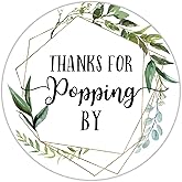 Thanks for Popping by Stickers, Greenery Baby Shower Favor Stickers, Bridal Shower, Wedding Stickers, 2 Inch, 50-Pack.