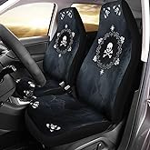 Bulopur Cute Black Gray Skull Set of 2 Car Seat Covers Universal Auto Front Seats Protector Fits for Car,SUV Sedan,Truck