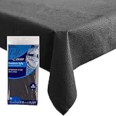 [6 Pack] Black Paper Tablecloth Disposable for Rectangle Tables, 54 X 108 Inch Party Table Cover with Plastic Backing, Waterproof 3 Ply Table Cloth for Halloween Graduation Banquet