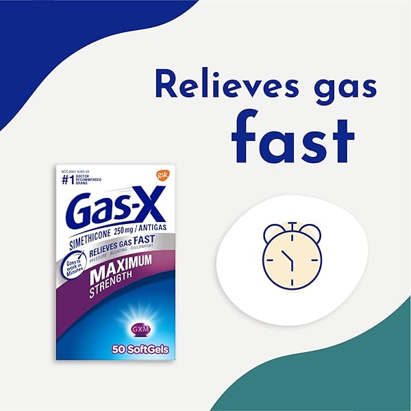 GAS-X MAXIMUM STRENGTH GAS RELIEF SOFTGELS WITH SIMETHICONE 250 MG FOR BLOATING RELIEF – 50 COUNT