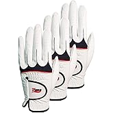 Tnasa 3 Pack Golf Gloves Men Right Handed Golfer | Premium Leather - Super Soft Feel - Worn on Left Hand Men's Golf Glove