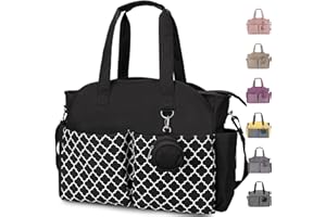 ROSEGIN Baby Diaper Bag Tote for Girls and Boys with Pacifier Case, Large Tote Diaper Bag for Moms, Travel & Work, Stylish Mommy Bag for Hospital, Baby Shower Gifts, Black