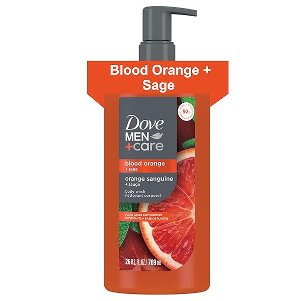 DOVE MEN + CARE BODY WASH BLOOD ORANGE TO REBUILD SKIN IN THE SHOWER WITH PLANT-BASED CLEANSERS AND MOISTURIZERS 26 FL OZ