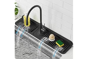 PoYang 24 inch Kitchen Sink Splash Guard, 7° Slope Faucet Mat for Kitchen Sink Mat, Longer Sink Protectors for Kitchen Sink S