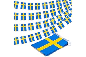 MVPRING Sweden String Flag Pennant Banner, Small Mini Swedish Flags Bunting Banner, National Country Decoration for School, Party, Sports Events, 33 Feet 30 Flags