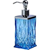 10Oz Blue Glass Soap Dispenser with Silver Pump,Lead-Free Thick-Cut Glass,Countertop Soap Dispensers for Bathroom & Kitchen,Square