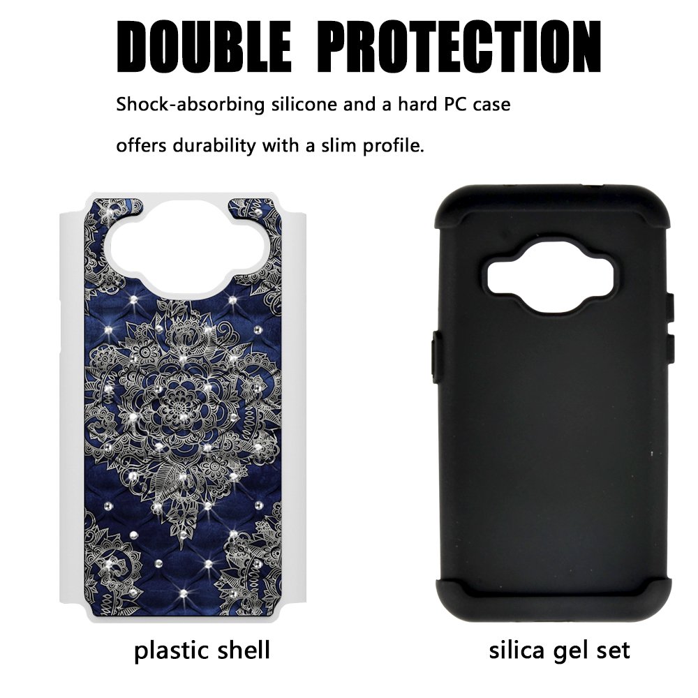 J3 Case, MagicSky [Shock Absorption] Studded Rhinestone Bling Hybrid Dual Layer Armor Defender Cover For Samsung Galaxy J3 (2016) -Flower