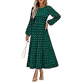 PRETTYGARDEN Women's Fall Spring Elegant Long Sleeve Maxi Dress Swiss Dot A Line Flowy Casual Holiday Party Going Out Dresses