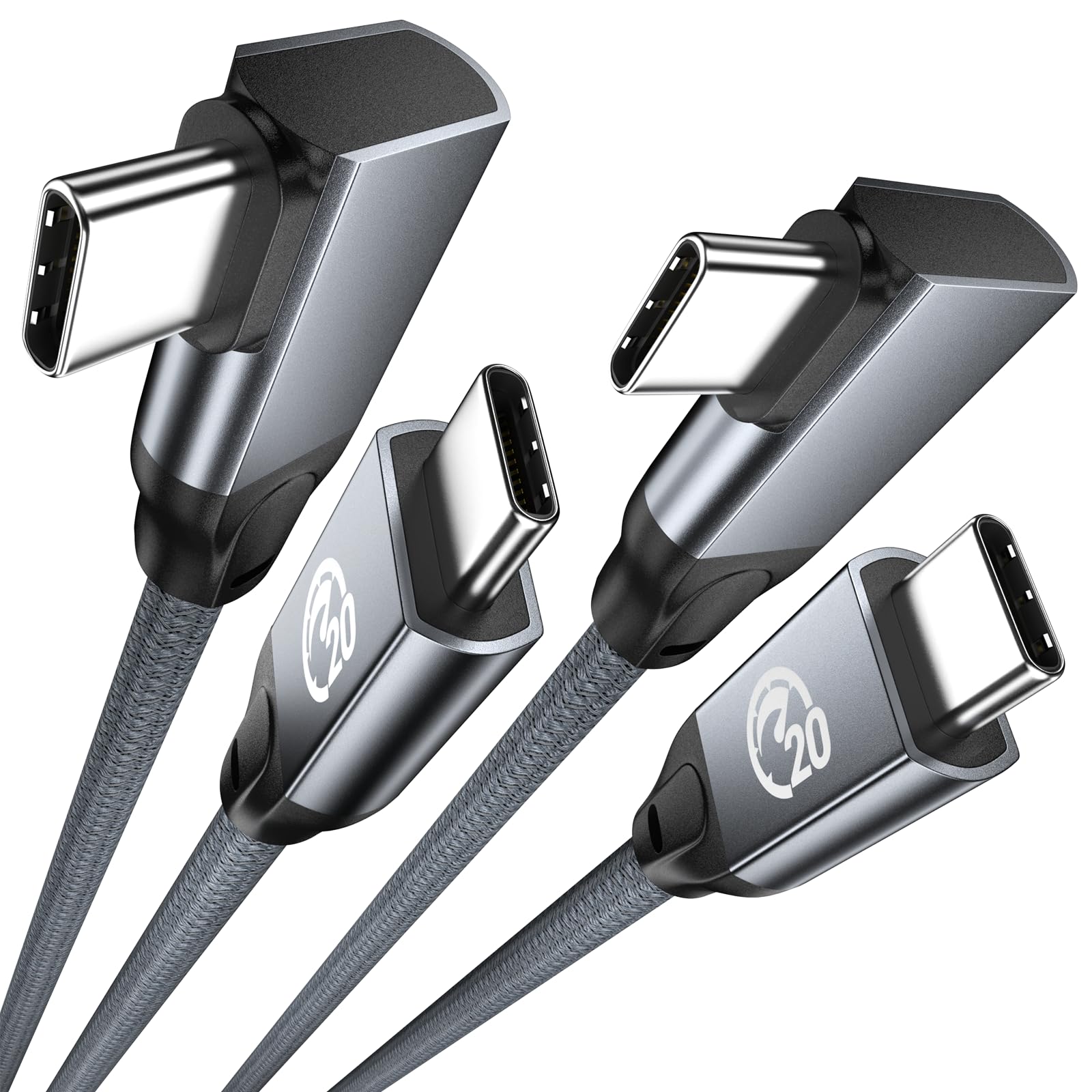 UseBean USB C to USB C Cable Right Angle 100W 3M, [2 Pack] USB C 3.2 Gen2x2 20Gbps Cable 4K Video, Type-C PD Fast Charging Cord, for iPhone 15 Pro Max, MacBook Pro, iPad Pro/Air, Galaxy S24/S23