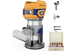 EASTYLE Cordless Brushless Compact Router,Compatible with Dewalt 20V Battery(Bare Tool),Palm Router with 5 Speed,28000RPM 600W w/Fixed Base, 12PCS 1/4" Router Bits for Woodworking, Edge Trimming, Grooving