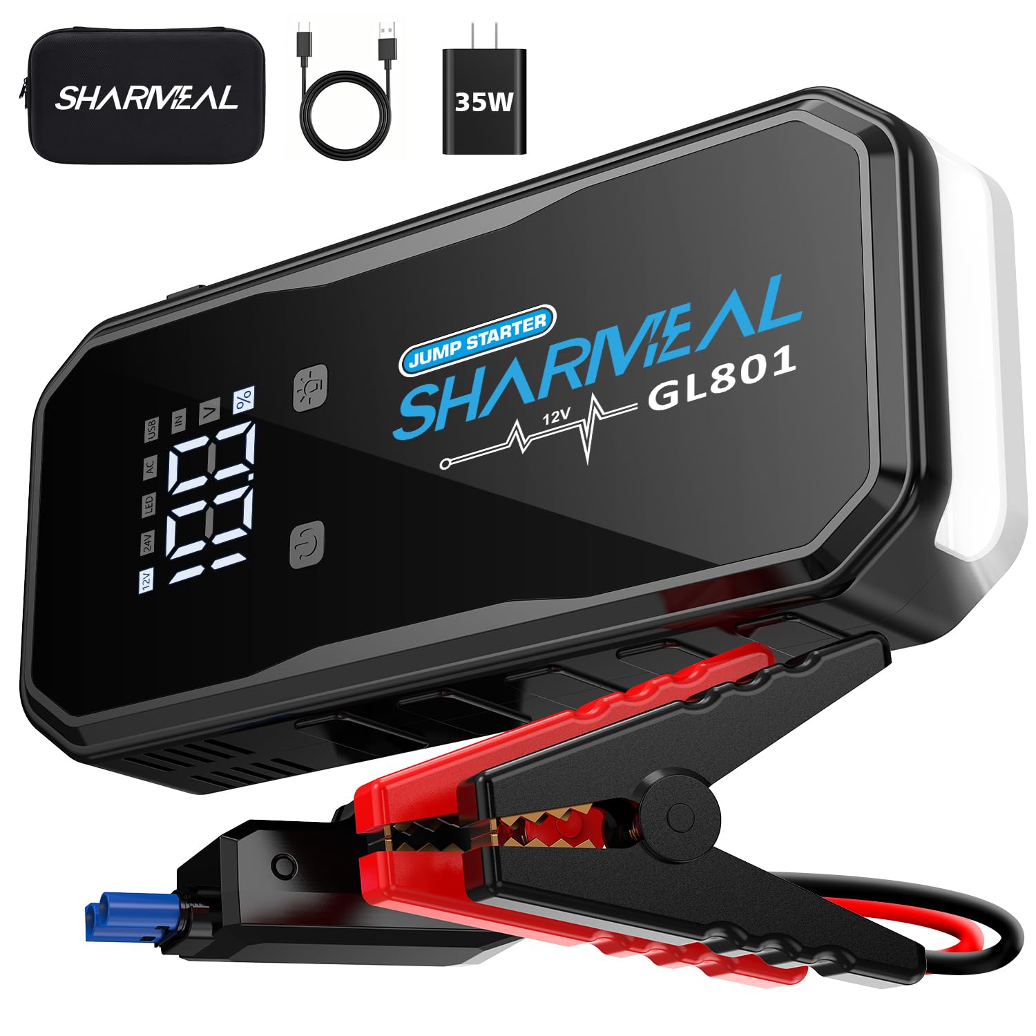 Sharmeal 21-in-1 8000A Jump Starter, 20000mAh Car Booster Pack with PD 35W Super Fast Charging, 12V Jump Starter Battery Pack for All Gas and 12.0L Diesel, Portable Jump Box with LED Light Image