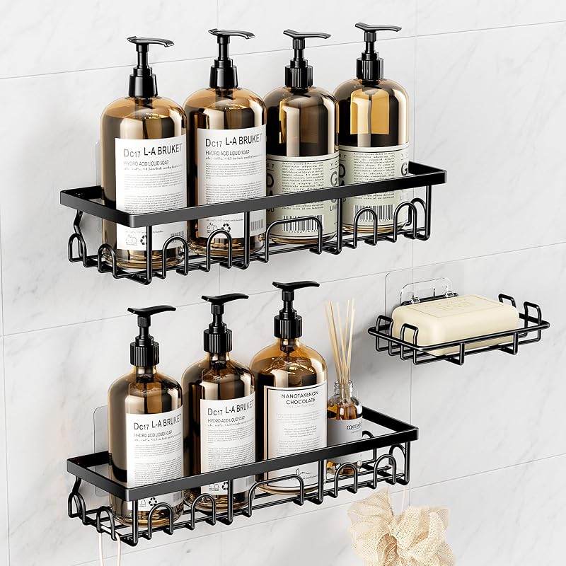 3 Pcs Antirouille Acier Inoxydable Etagere Douche sans Percage - Noir — photo 2 sur 8