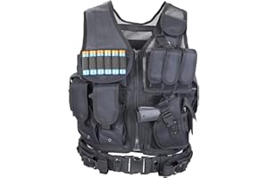 ACTJ.M Tactical Combat Vest with Holster for Men Airsoft Training Black Lightweight
