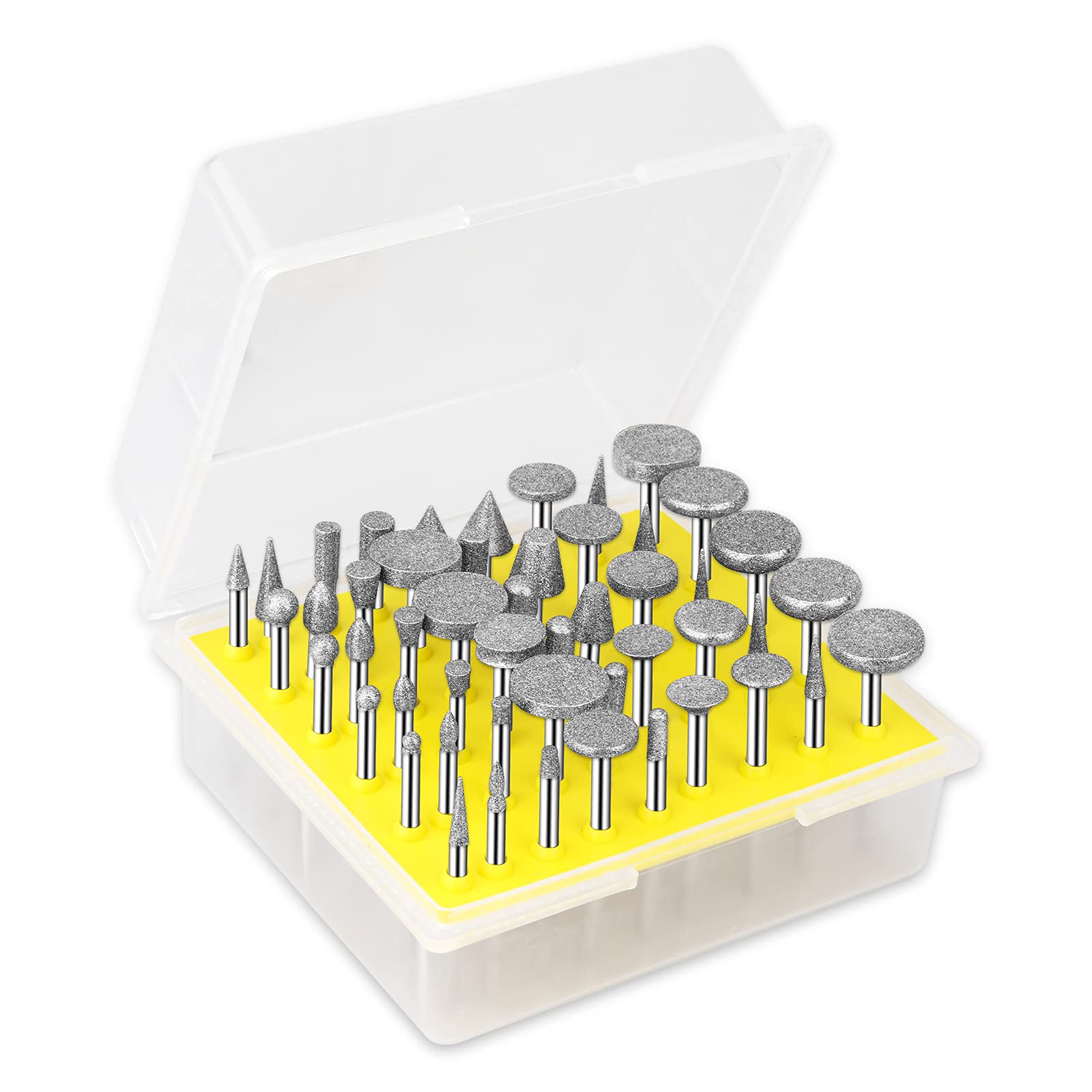 CYLBAQ 50pcs #150 Grit Diamond Burr Drill Bits Set, 1/8 Inch Shank Diamond Burrs Bit Rotary Tool Accessories for Stone Carving, DIY Grinding, Polishing, Engraving