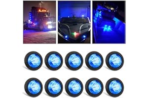 FABOOD F 10PCS Sealed Waterproof Blue 3/4" Mini Round Clearance LED Front Rear Side Indicator Bullet Grommet Marker Bumper Grille Light for Truck RV Car Bus Trailer Pickup Van Caravan Boat