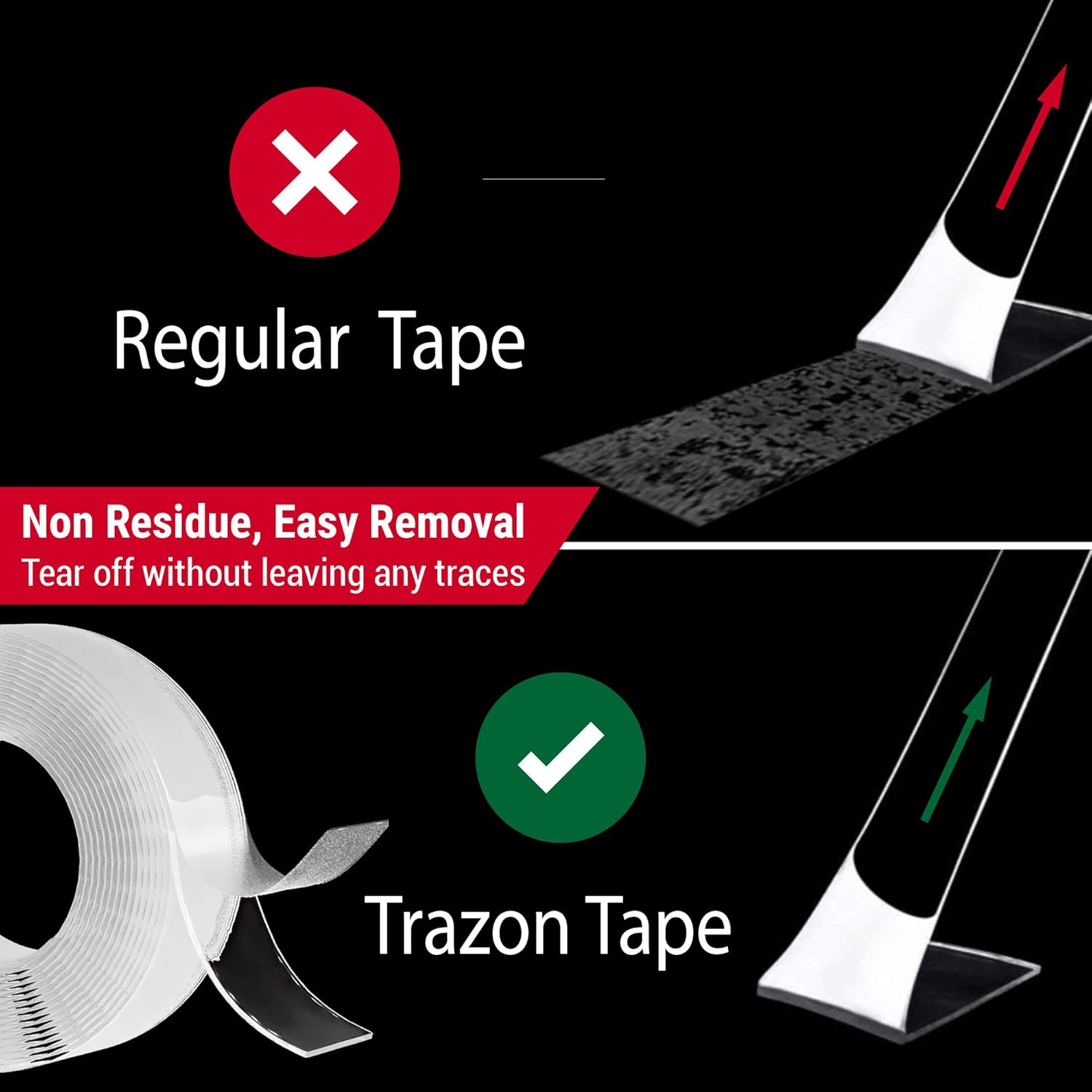 Double Sided Tape for Walls - Heavy Duty Removable Mounting Tape - Strong Adhesive, Washable and Reusable - Wall Tape for Picture Photo Carpet Decoration - Poster Tape Roll 17ft, 1.18inch: Industrial & Scientific