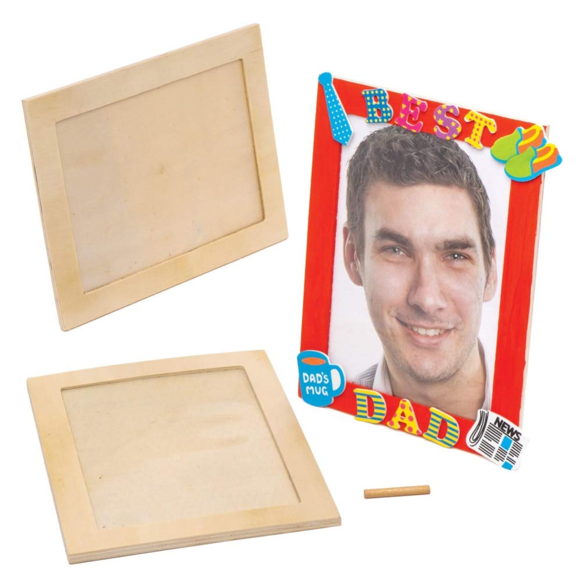 Baker Ross AW724 Large Wooden Photo Frames — Ideal for Kids Arts and Craft Projects, Gifts, Keepsakes and More (Pack of 4)