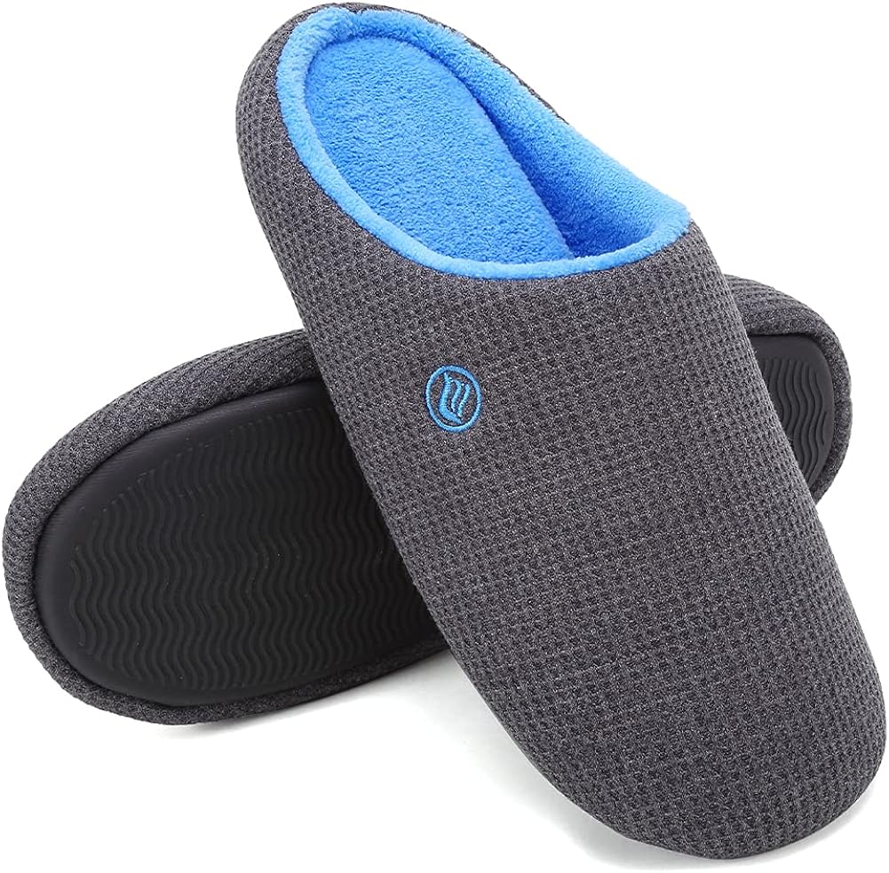 CIOR Men's Memory Foam Slippers Comfort Knitted Cotton-Blend Closed Toe Non-Slip House Shoes Indoor & Outdoor