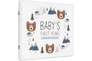 PONDERING PINE Keepsake Baby Memory Book for Baby Boy or Girl – Timeless Woodland Baby Journal Scrapbook Photo Album for First 5 Years – Milestone Book to Record Every Event from Birth to Age 5