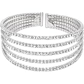Rosemarie Collections Women's Stunning 5 Strand Rhinestone Crystal Statement Open Cuff Bracelet