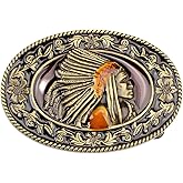 Longcreek Native American Indian Chief Belt Buckle, Indian Warrior Chief Head Tribal Filigree Western Cowboy Oval Belt Buckle