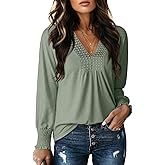 Dokotoo Women's Casual V Neck Long Sleeve Shirts Loose Tunic Tops Business Tee Blouses