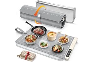 FYY Warming Mat for Food with Heat Resistant Pad, Prevent Countertop Cracks, Keep Meal Warm, Rapid and Full Surface Heating, 6 Temp Settings, 6H Timer, Upgraded Rollable Portable Food Warmer Mat Grey