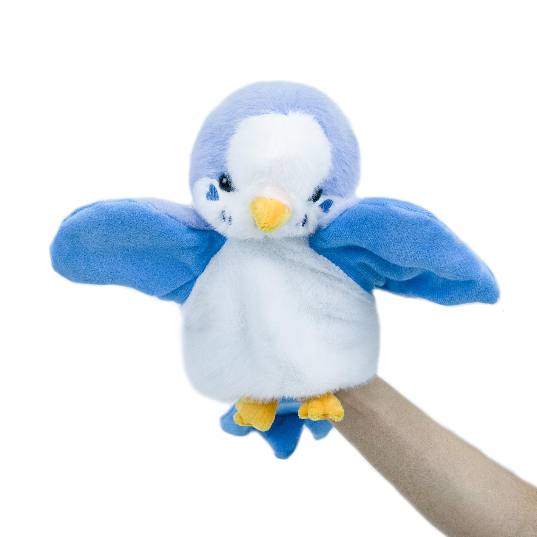 RLOMUTE Parrot Hand Puppet Budgie Plush Cute Funny Cuddly Animal Toy for Role Play Storytelling Preschool Teaching Birthday Gifts for Kids Boys Girls Parent-child interaction Games blue