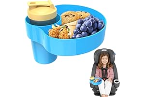 Resptasski Car Seat Cup Holder Snack Tray for Kids – Travel Tray for Car, Booster, Stroller, Outdoor Essentials Kit. Universal Adjustable Tray with Detachable Base for Snacks, Toys, Food (1, Sky Blue)