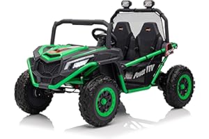 LUIBAS 24V 2-Seater Kids Ride On Car Electric Off-Road UTV with 4WD Powered Wheel Side by Side Electric Vehicle with Remote Control, Bluetooth, LED Light Gift for Boys and Girls 3+ Aged, Green