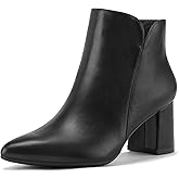 mysoft Women's Ankle Boots Chunky Block Low Heel Comfortable Pointed Toe Side V Cutout Dressy Office Booties with Zipper