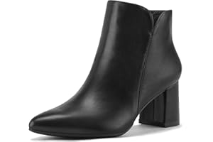 mysoft Women's Ankle Boots Chunky Block Low Heel Comfortable Pointed Toe Side V Cutout Dressy Office Booties with Zipper