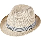 HONCO DIRECT Summer Panama Straw Fedora Hats for Men Women Trilby Hat Foldable Roll Up Short Brim Panama Beach Hat Topper