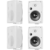 6.5 Inch Max 800W Outdoor Bluetooth Speakers Waterproof Wired with Multifunctional Amplifier Wall Mount Outdoor Speaker System for Patio Garden Poolside Home(4 Speakers,White)