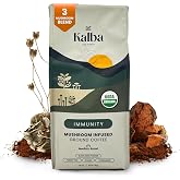 Kalba Organic Mushroom Coffee Ground + Black Seed Powder 10oz 19 servings | Medium Roast Arabica + Adaptogenic Mushrooms Lion&rsquo;s Mane, Chaga, Turkey Tail with Nigella Seed Powder Focus Energy &amp; Immunity