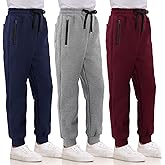 3 Pack Boys Sweatpants Fleece Cotton Athletic Pants Boys Joggers with Zipper Pockets Kids Youth Workout Sweat Pants Size 5-16
