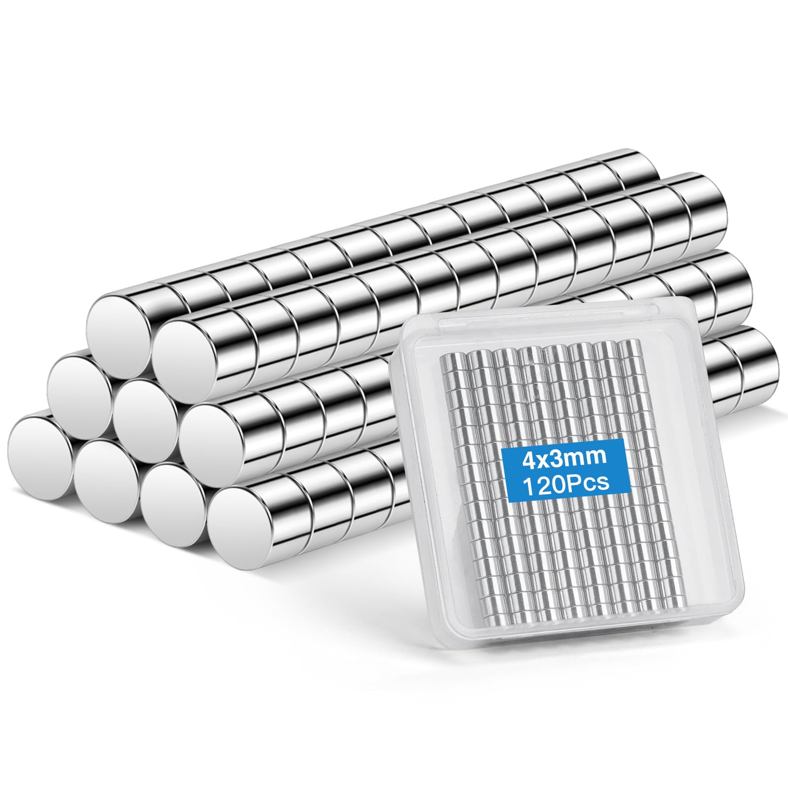 Wzone 4x3mm Small Magnets, 120 Pack Strong Fridge Mini Round Magnets for Office, Crafts, Whiteboard, Miniature Model, Photos and DIY
