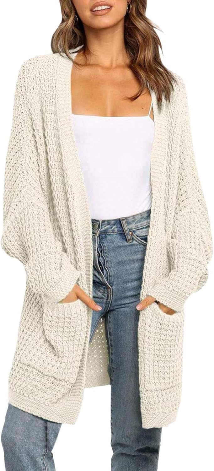 ReachMe Womens Casual Open Front Kimono Cardigan Sweater Long Sleeve