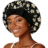 LEADUWAY Silk Satin Hair Bonnet with Strap for Sleeping, Double-Layer Sleep Cap for Women, Soft Lining Wrap for Curly Hair